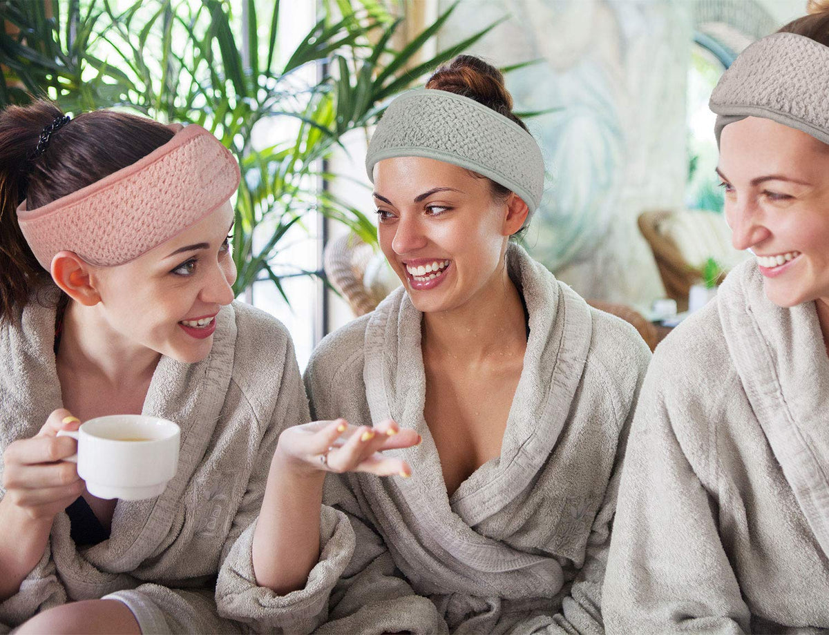 4 Pack Spa Facial Headband, Pea Green, Pink, Beige, Light Gray