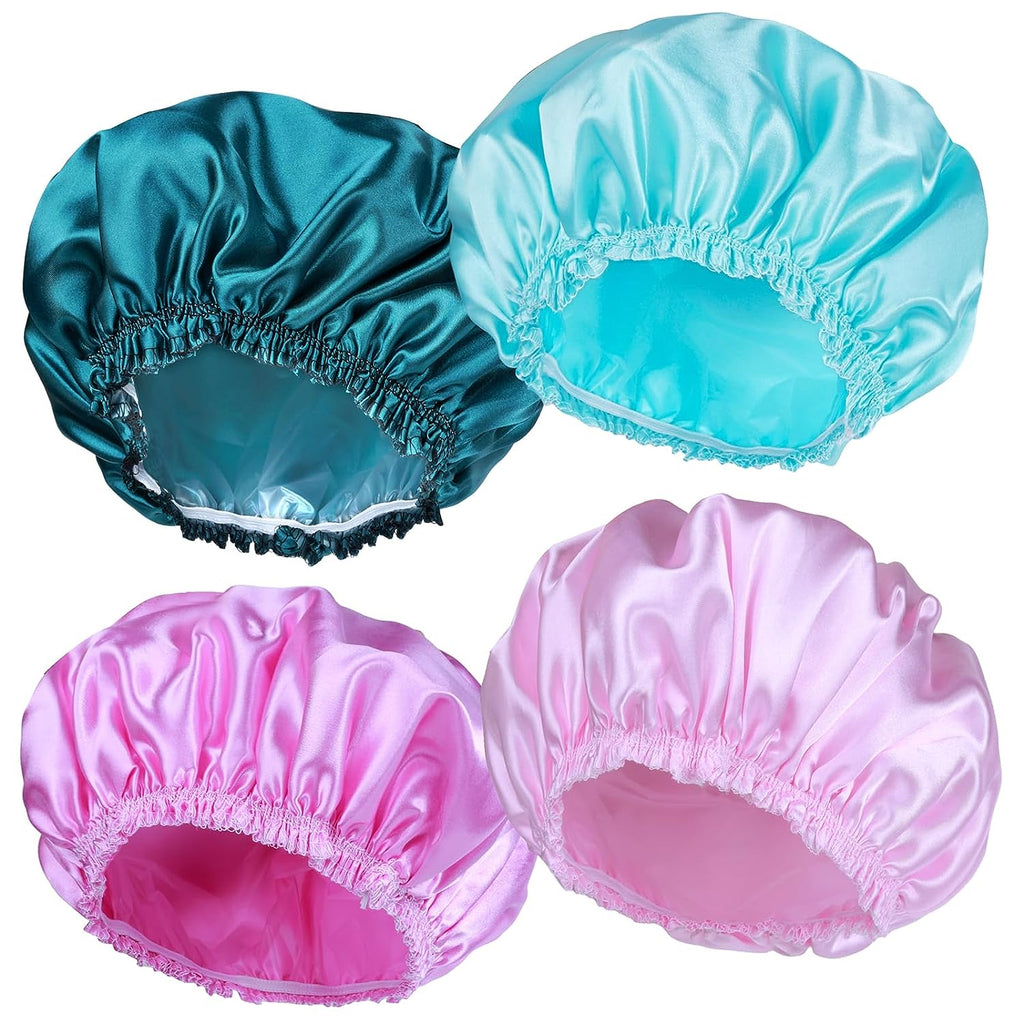 Shower Caps for Women, 4 PCS Reusable Waterproof Bath Cap