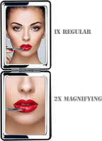 Compact Vanity Mirror for Men, Black, Travel Makeup Mirror for Handbag Pocket Wallet, Portable Double-Sided Magnifying Cosmetic Mirror for Daily, Work, Business