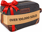 Men'S Canvas Travel Toiletry Bag, Leather Dopp Kit - Gray