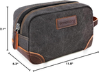 Men'S Canvas Travel Toiletry Bag, Leather Dopp Kit - Gray