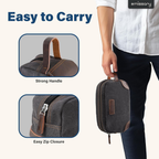 Men'S Canvas Travel Toiletry Bag, Leather Dopp Kit - Gray