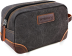 Men'S Canvas Travel Toiletry Bag, Leather Dopp Kit - Gray