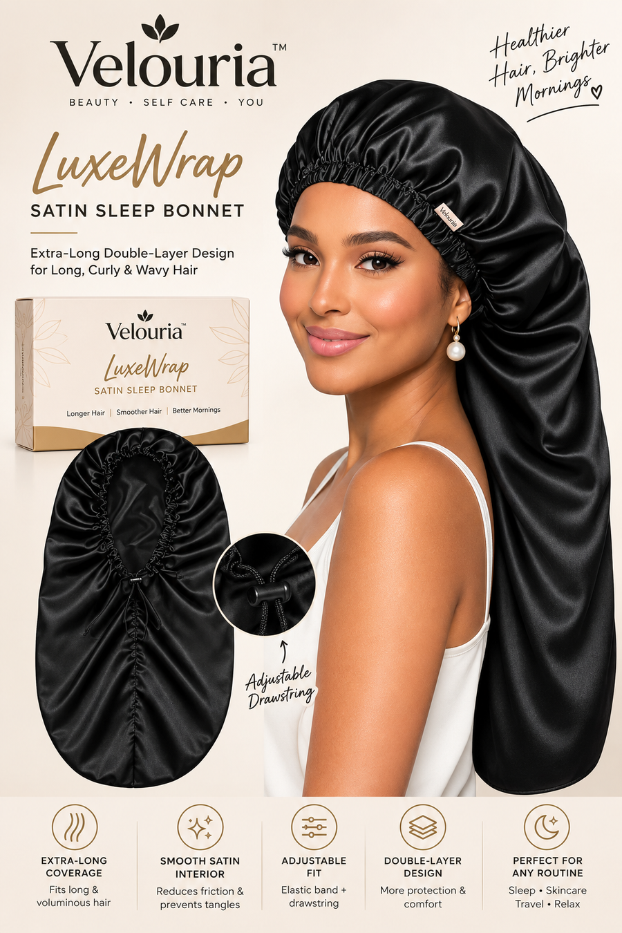 Velouria™ LuxeWrap Satin Sleep Bonnet