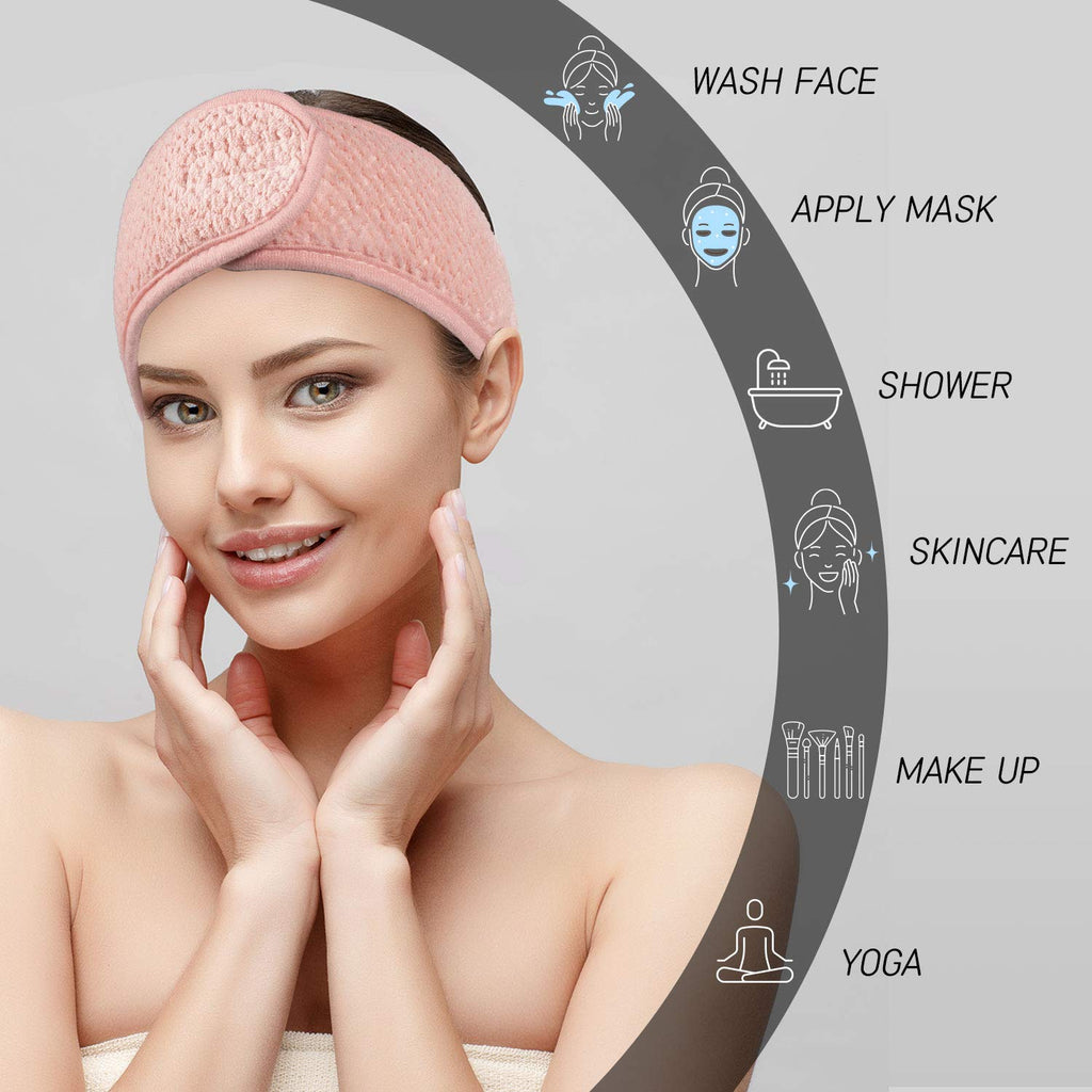 4 Pack Spa Facial Headband, Pea Green, Pink, Beige, Light Gray